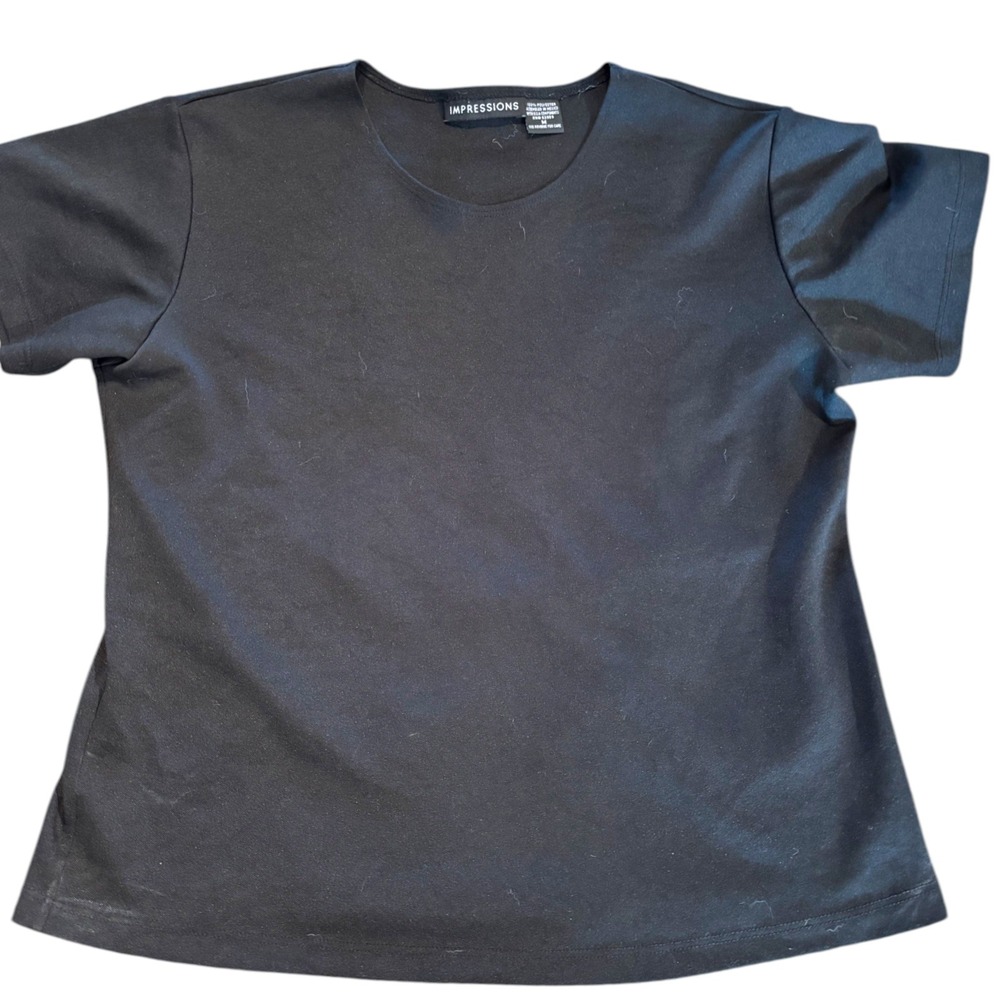 Impressions Womens Black Short Sleeve Crewneck T-Shirt Size M RN 63959